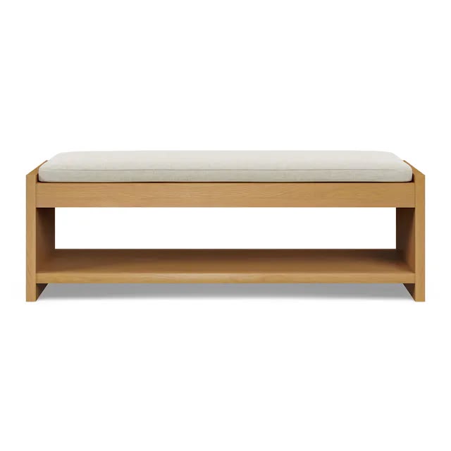 Article Cassie 56" Bench - Natural Oak And Ivory Chenille