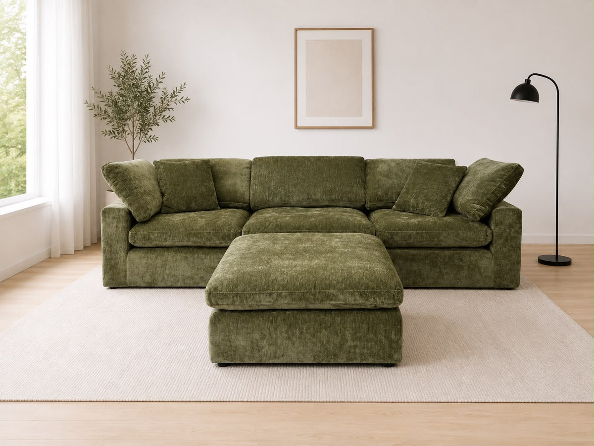 Snug Modular Sofa - Olive Green - 3pc + Ottoman