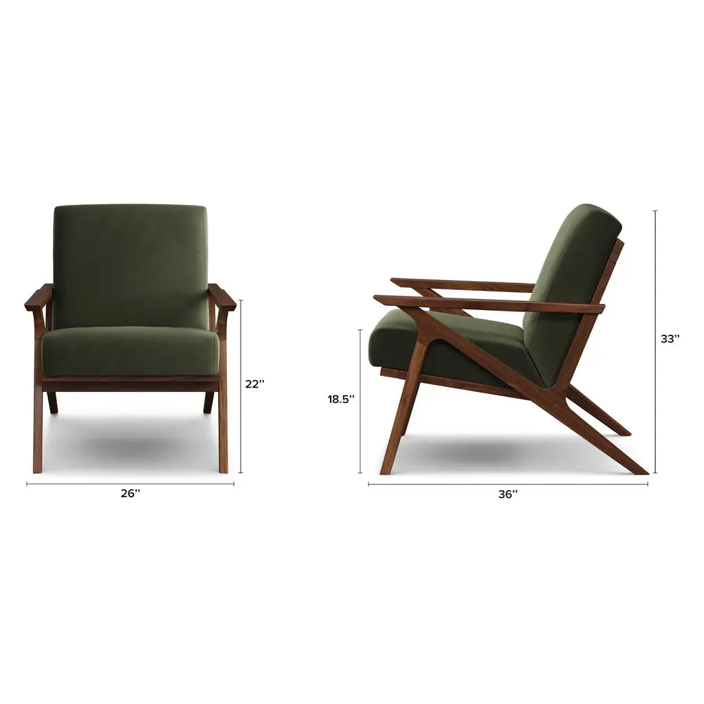 Otio 26" Velvet Lounge Chair Only - Walnut And Hale Fir Green