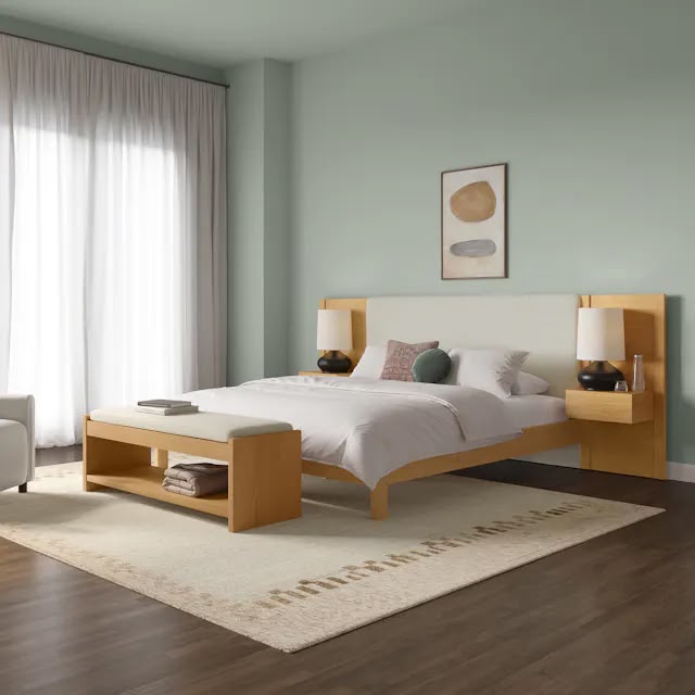 Article Cassie 56" Bench - Natural Oak And Ivory Chenille