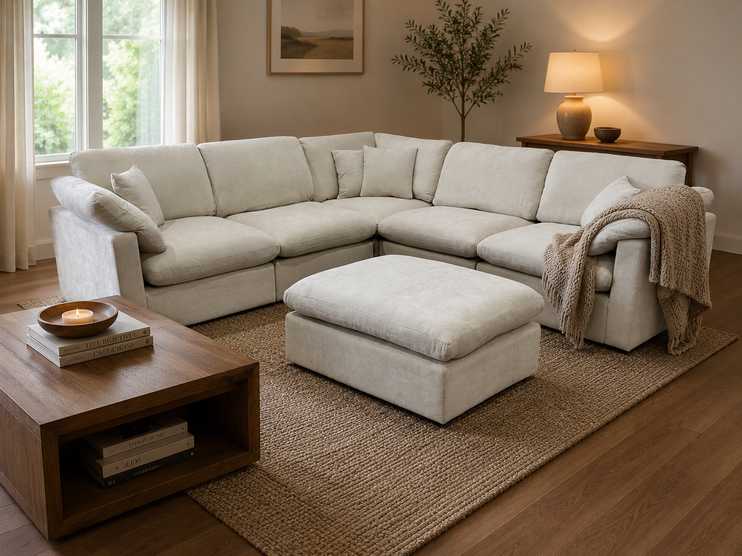 The Nest Modular Sofa 5pc + Ottoman Cream