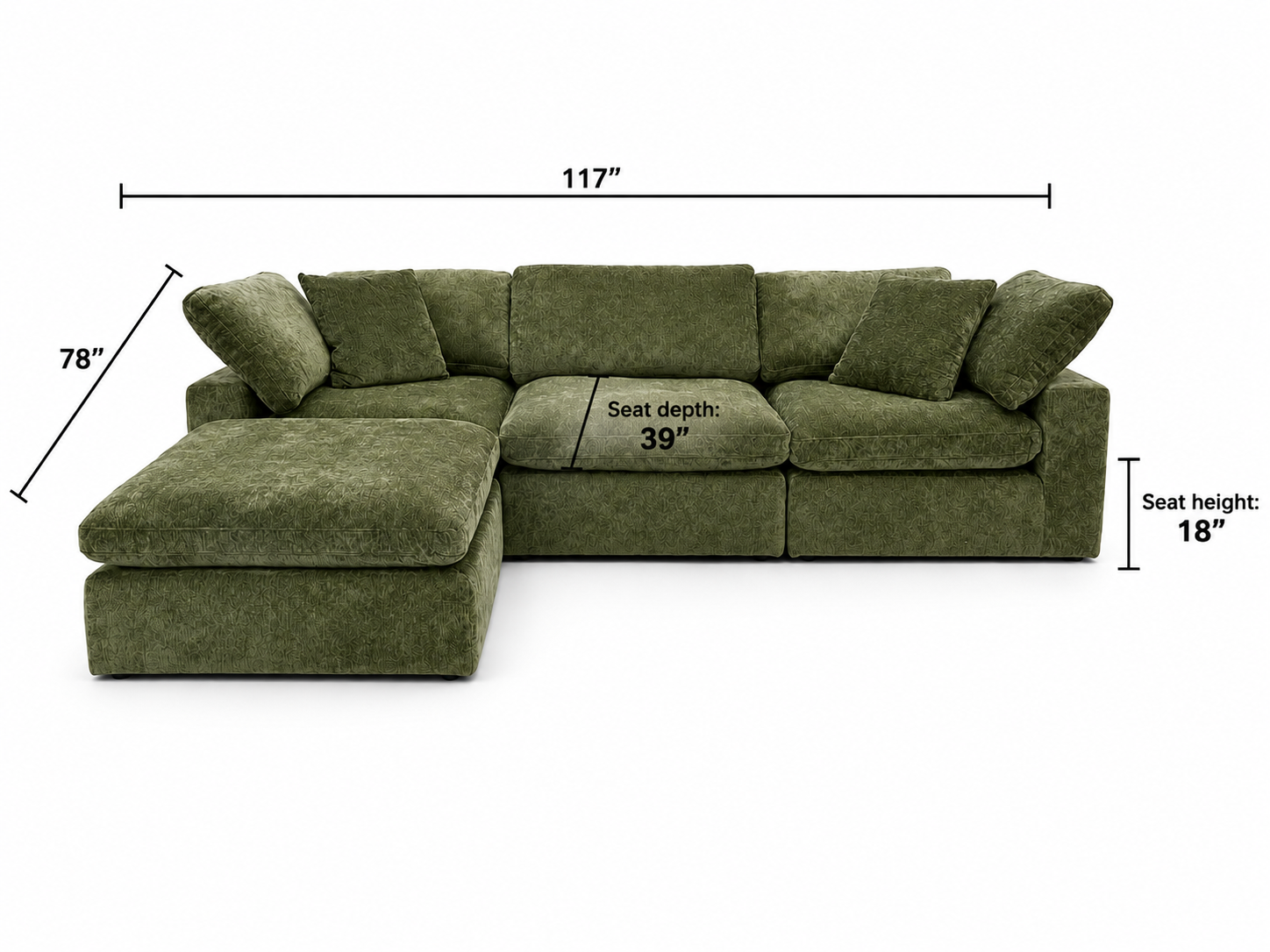 Snug Modular Sofa 3pc + Ottoman - Olive Green