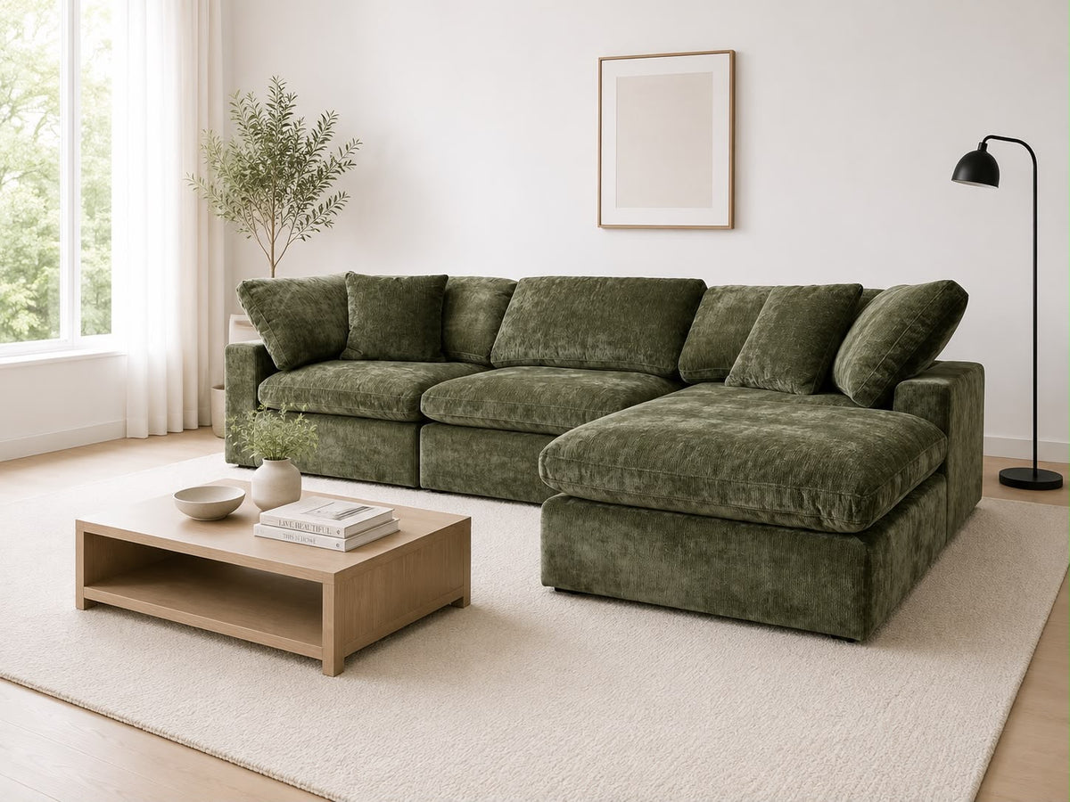 Snug Modular Sofa - Olive Green - 3pc + Ottoman