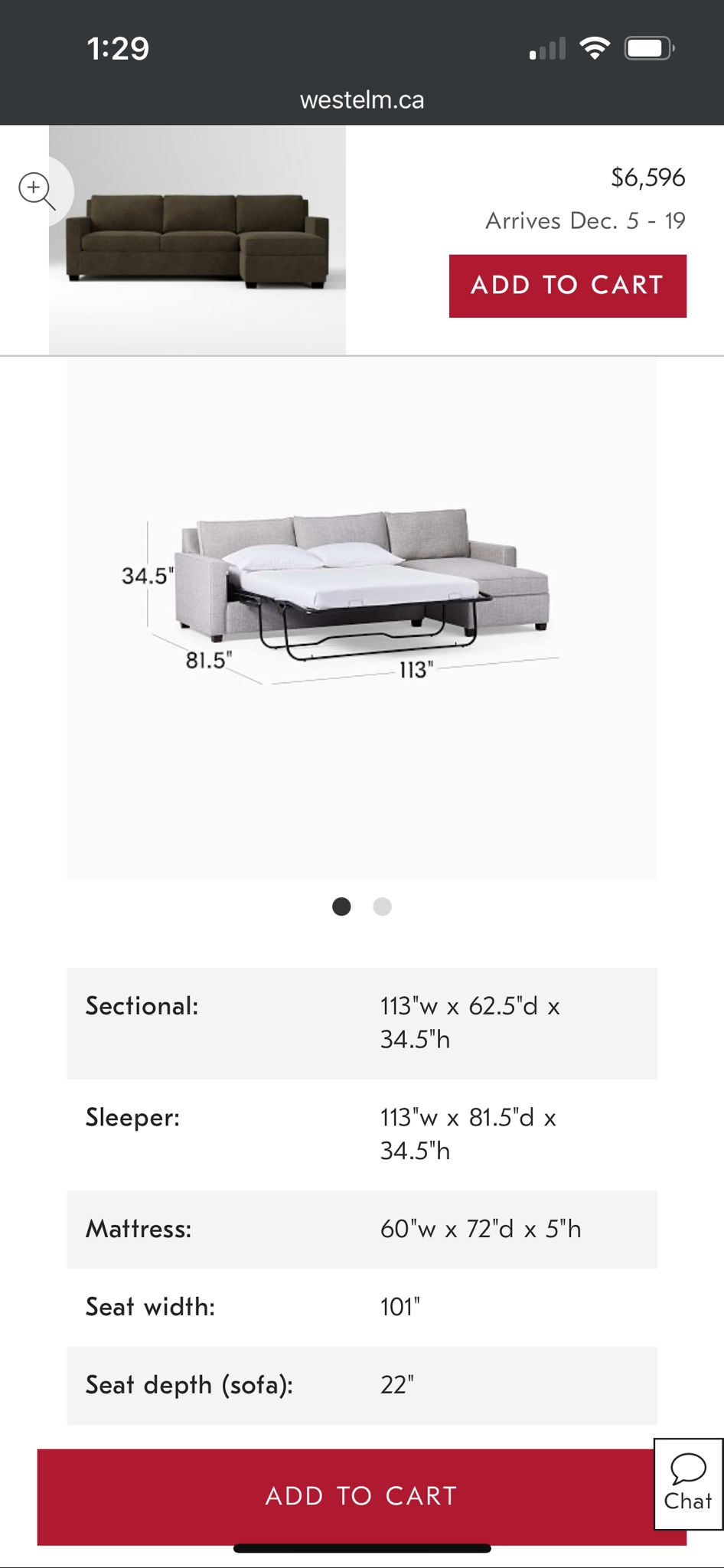 West Elm Henry Sleeper Sectional
