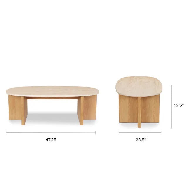 Article Sporo 47.25” Travertine Coffee Table - Natural Oak