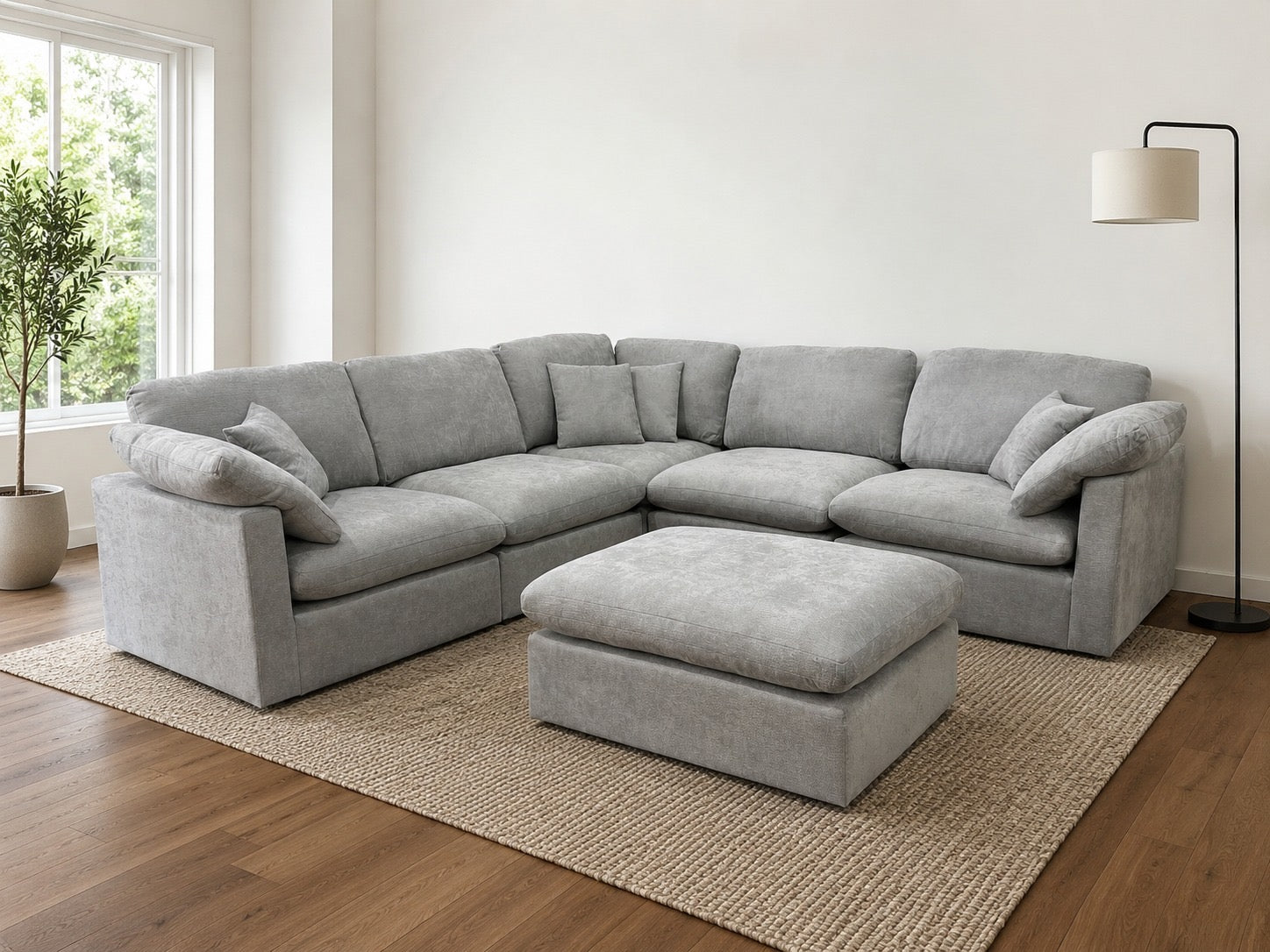 The Nest Modular Sofa 5pc + Ottoman Light Grey