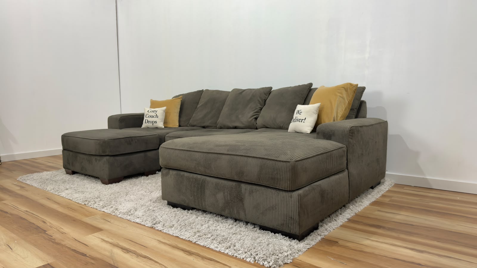 Ashley Pewter Green Corduroy Sectional Sofa