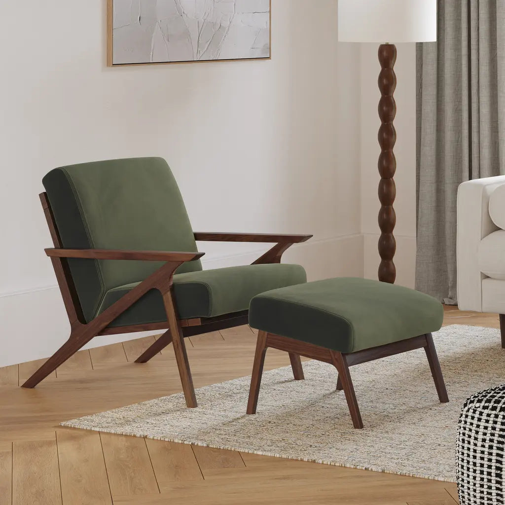 Otio 26" Velvet Lounge Chair Only - Walnut And Hale Fir Green