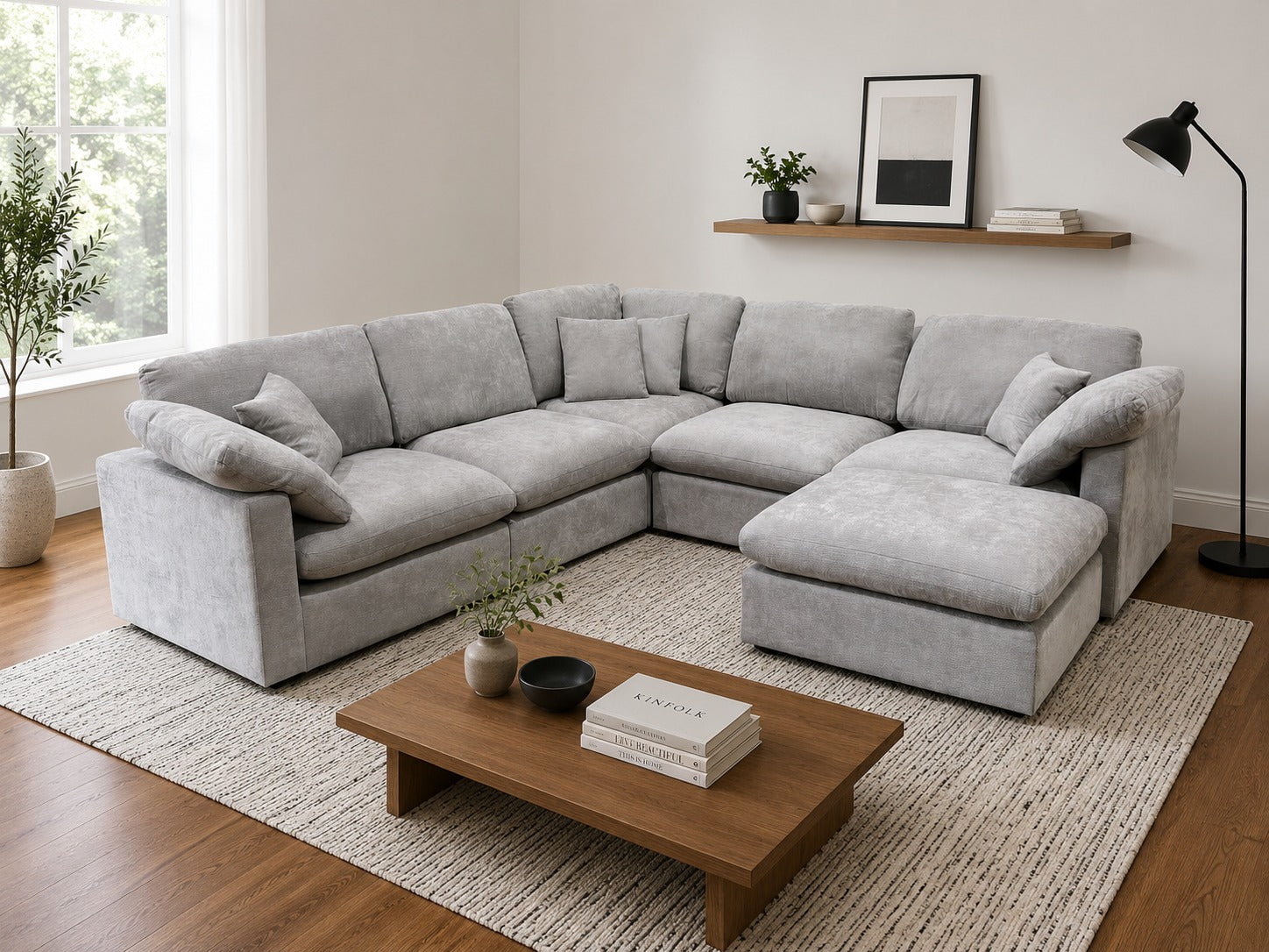 The Nest Modular Sofa 5pc + Ottoman Light Grey