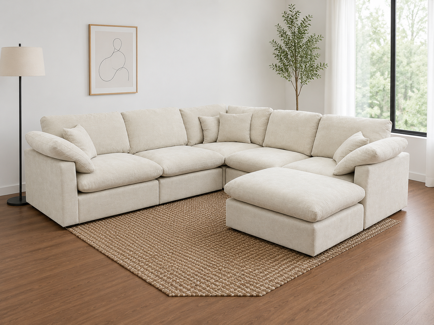 The Nest Modular Sofa 5pc + Ottoman Cream