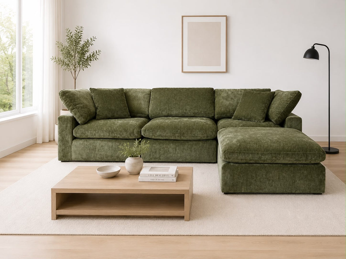 Snug Modular Sofa - Olive Green - 3pc + Ottoman