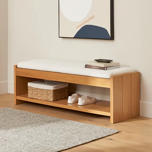Article Cassie 56" Bench - Natural Oak And Ivory Chenille