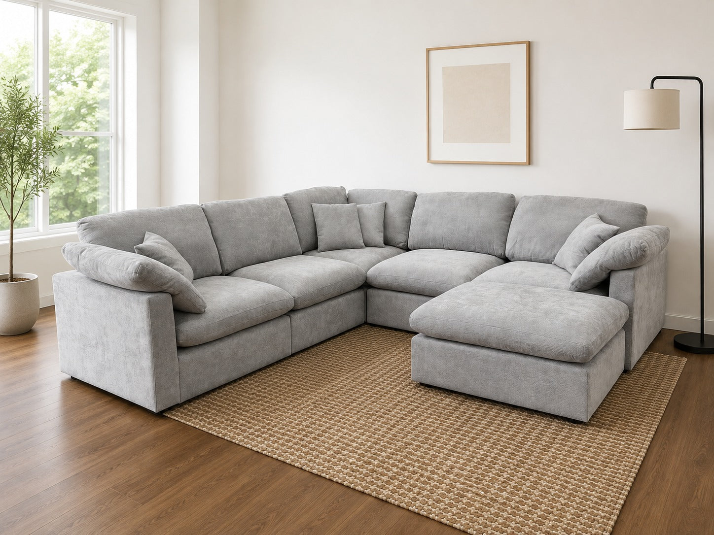 The Nest Modular Sofa 5pc + Ottoman Light Grey