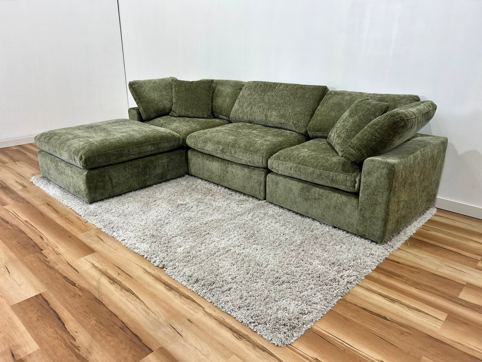 Snug Modular Sofa 3pc + Ottoman - Olive Green