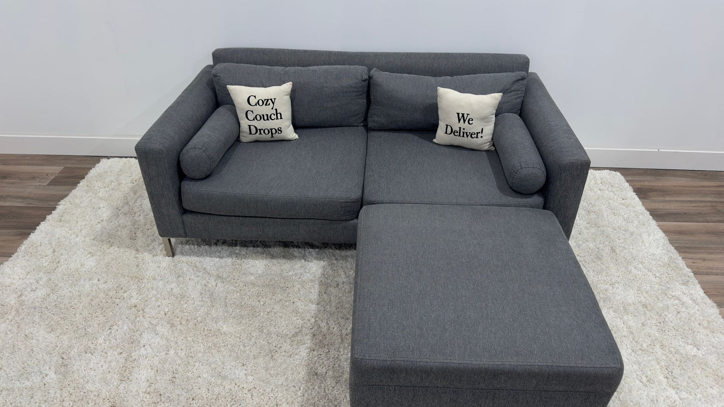Grey 2 Seater Sofa + Ottoman