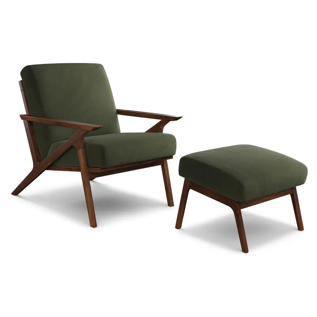Otio 26" Velvet Lounge Chair Only - Walnut And Hale Fir Green