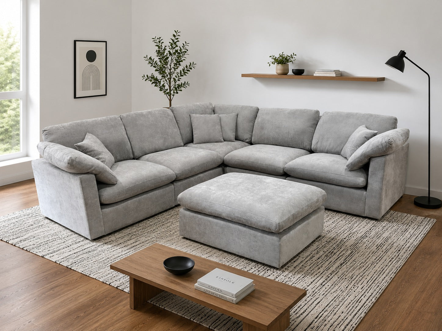 The Nest Modular Sofa 5pc + Ottoman Light Grey