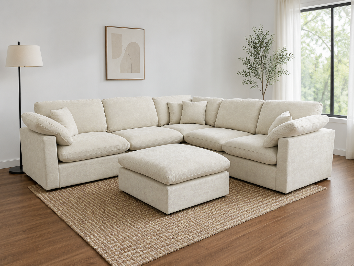 The Nest Modular Sofa 5pc + Ottoman Cream