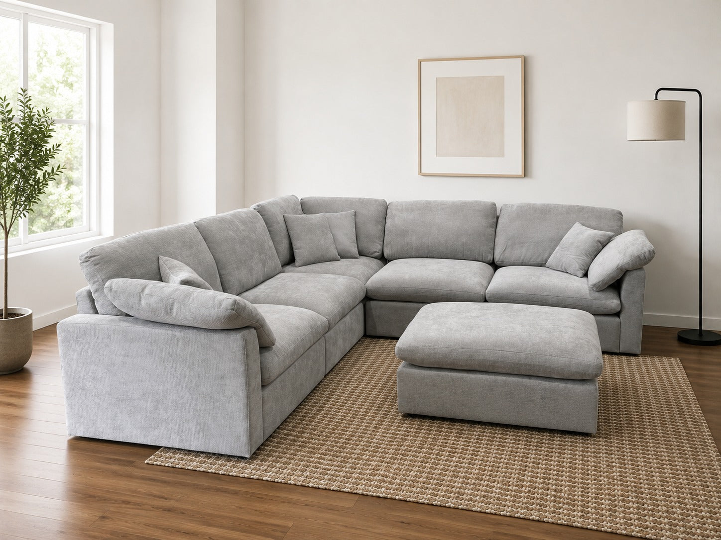 The Nest Modular Sofa 5pc + Ottoman Light Grey