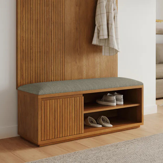 Article Kouva 47" Bench And Wall Panel Storage Set - Smoked Oak And Algonquin Green