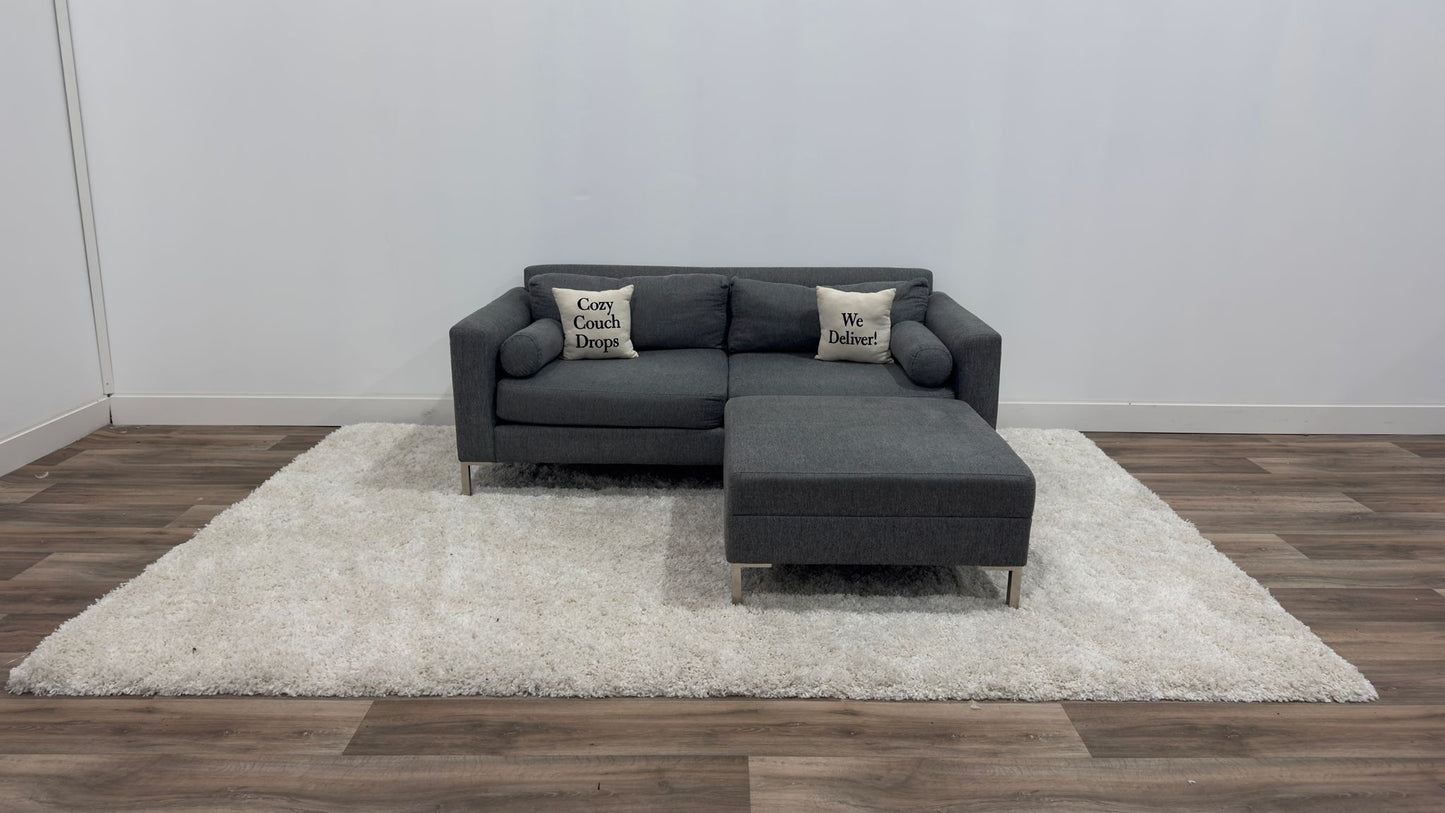 Grey 2 Seater Sofa + Ottoman