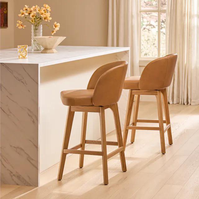 Article Alta Leather Swivel Counter Stool - Light Oak And Taos Tan