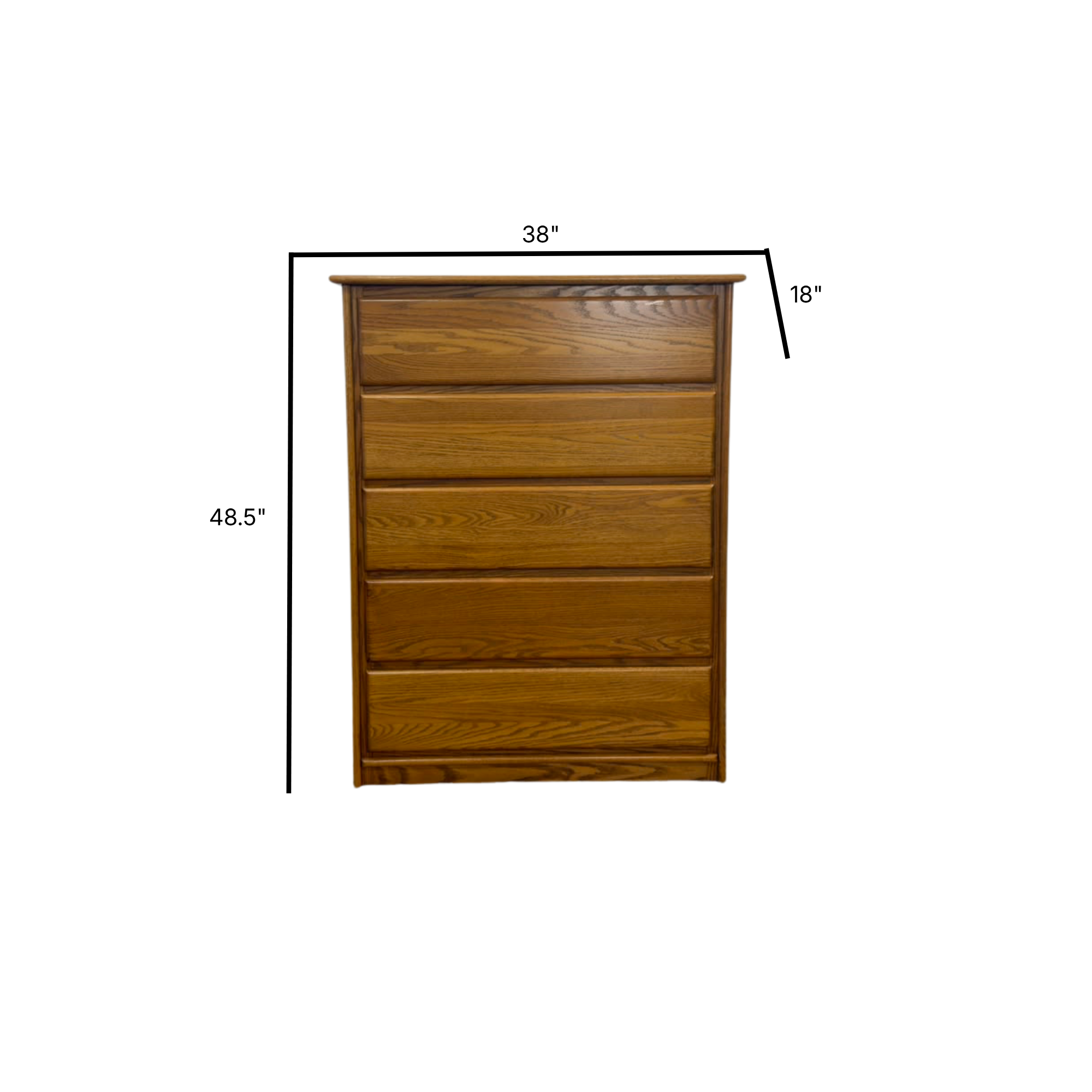The Oak Factory 5 Drawer Dresser - Oak