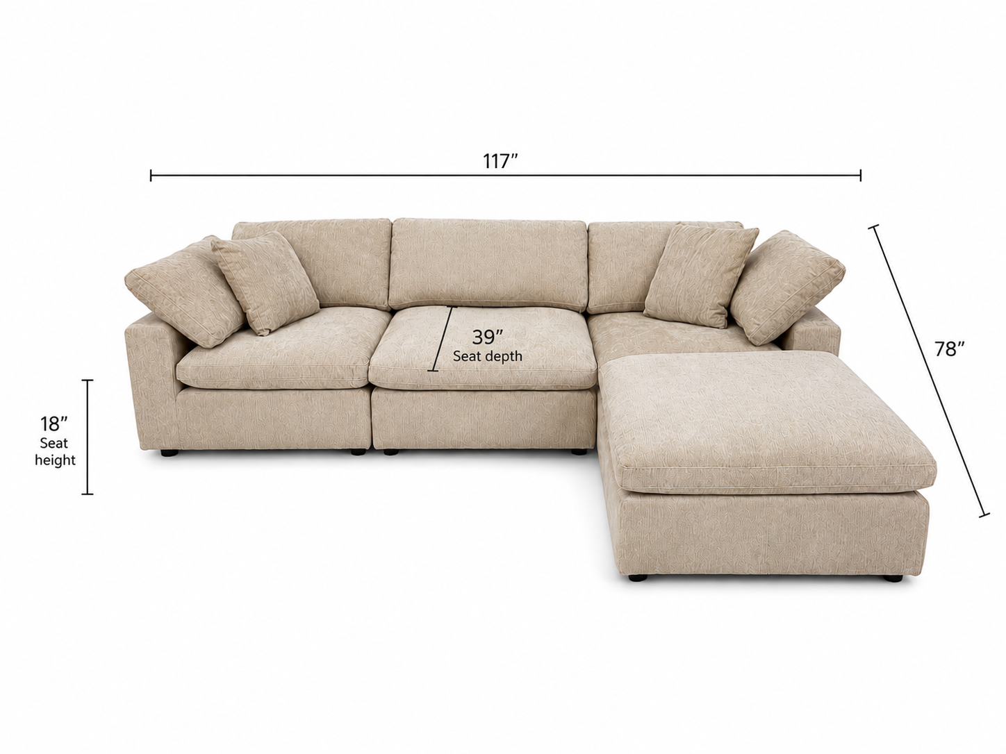 Snug Modular Sofa 3pc + Ottoman - Sand