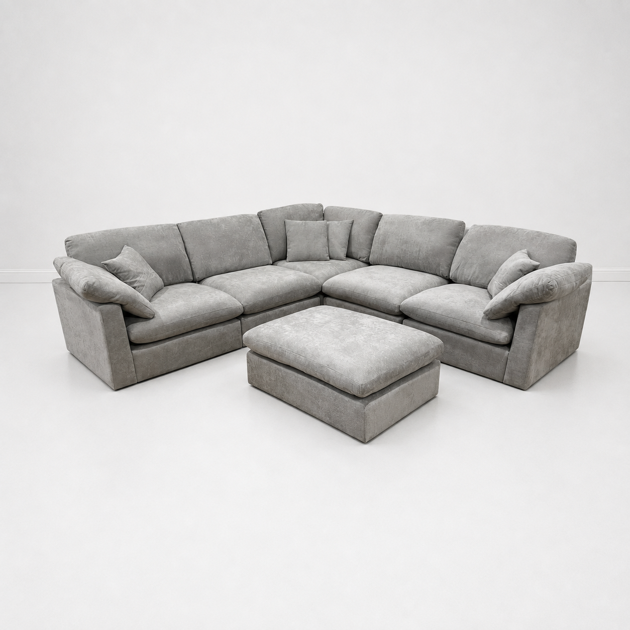 The Nest Modular Sofa 5pc + Ottoman Light Grey