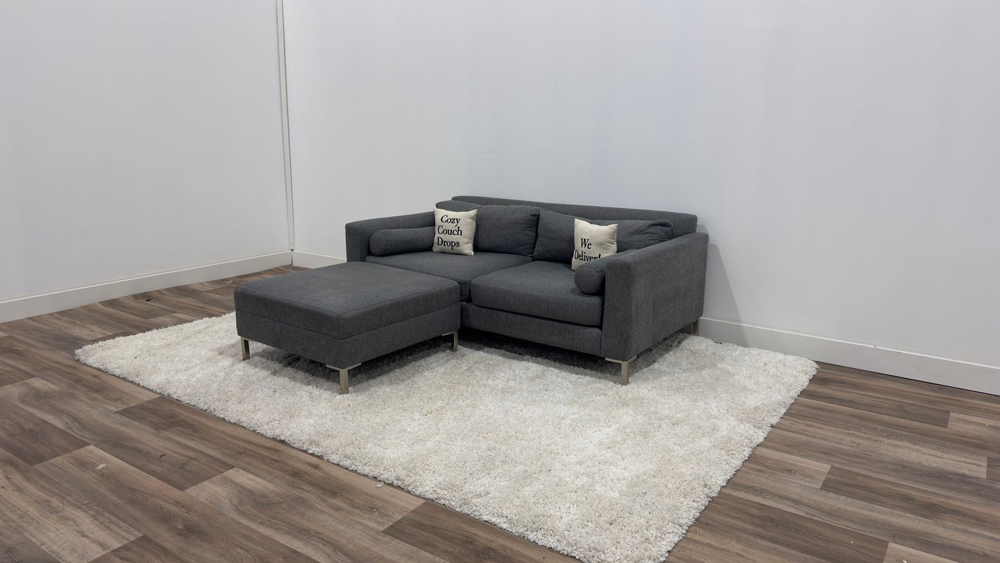 Grey 2 Seater Sofa + Ottoman