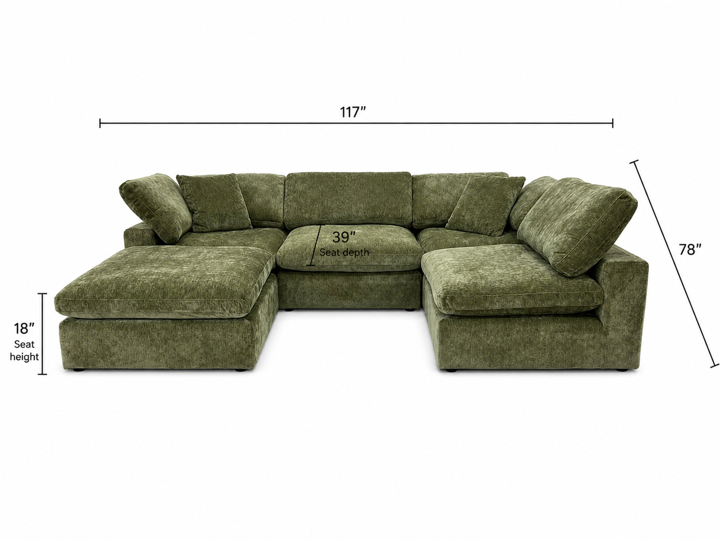 Snug Modular Sofa 4pc + Ottoman - Olive Green