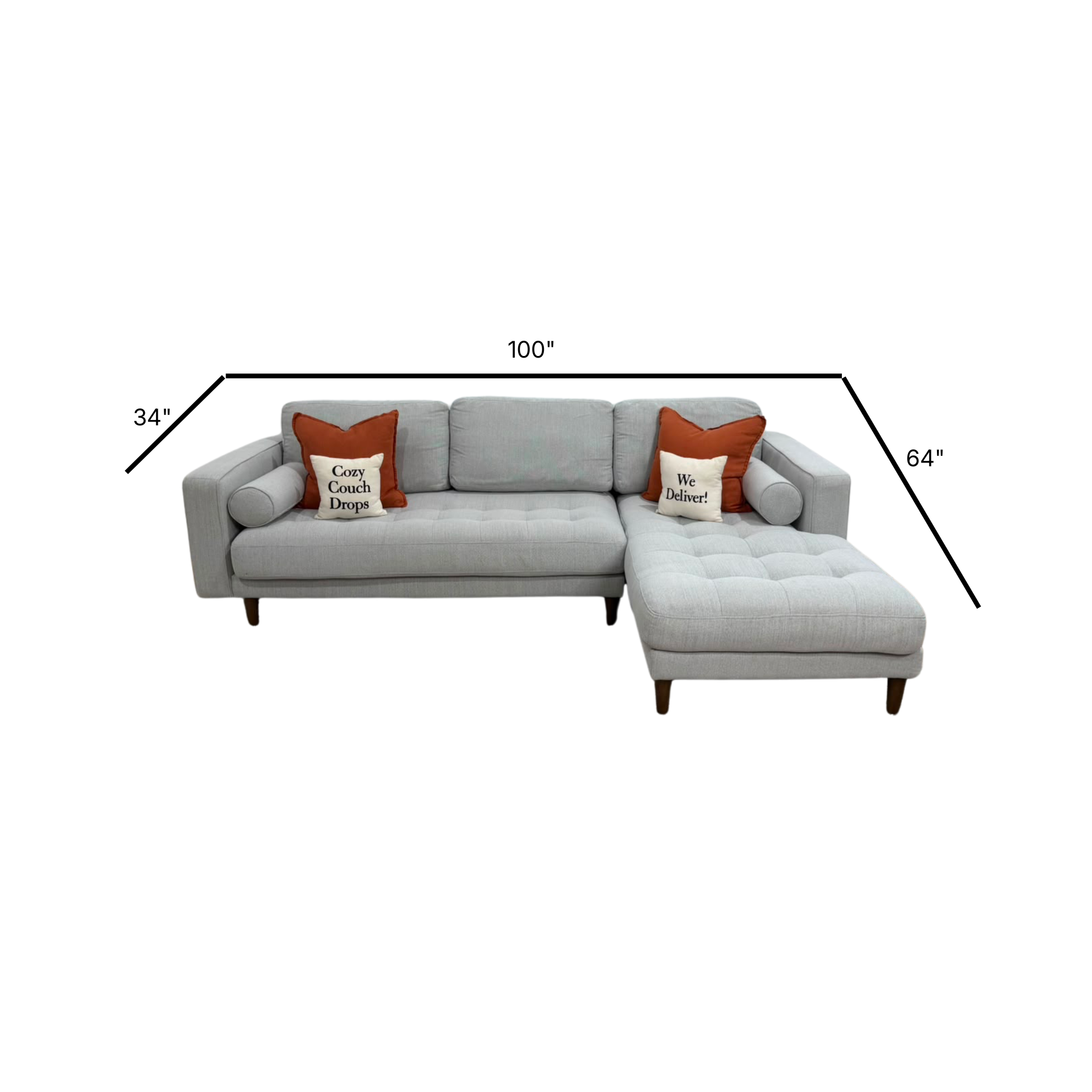 Structube Kinsey Sectional Sofa Grey 100”