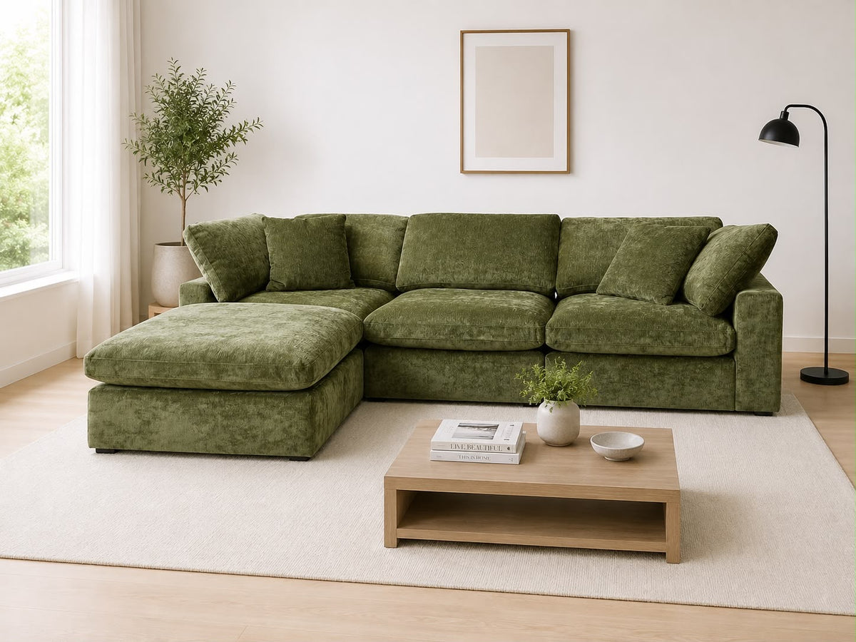 Snug Modular Sofa - Olive Green - 3pc + Ottoman