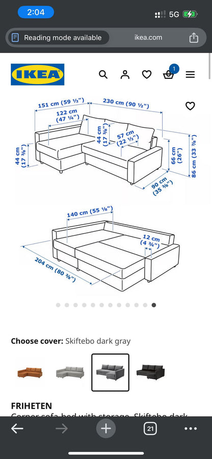 Ikea Friheten Sofa Bed + Storage