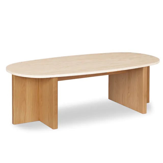 Article Sporo 47.25” Travertine Coffee Table - Natural Oak