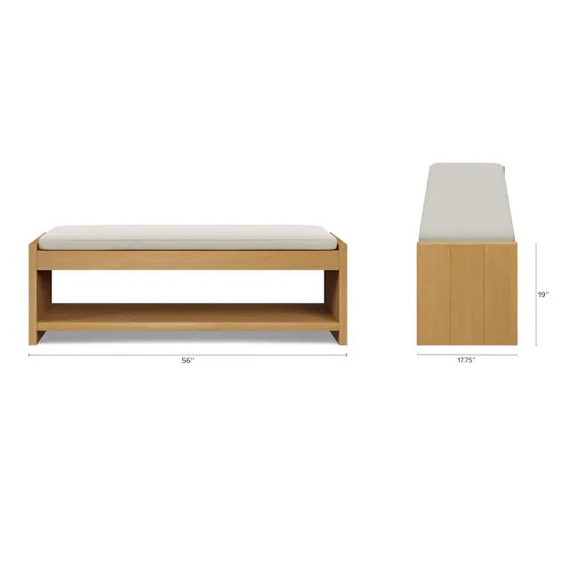 Article Cassie 56" Bench - Natural Oak And Ivory Chenille