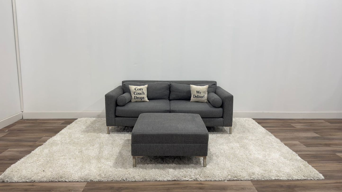 Grey 2 Seater Sofa + Ottoman