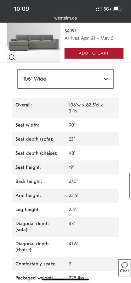 West Elm Urban Sectional Sofa