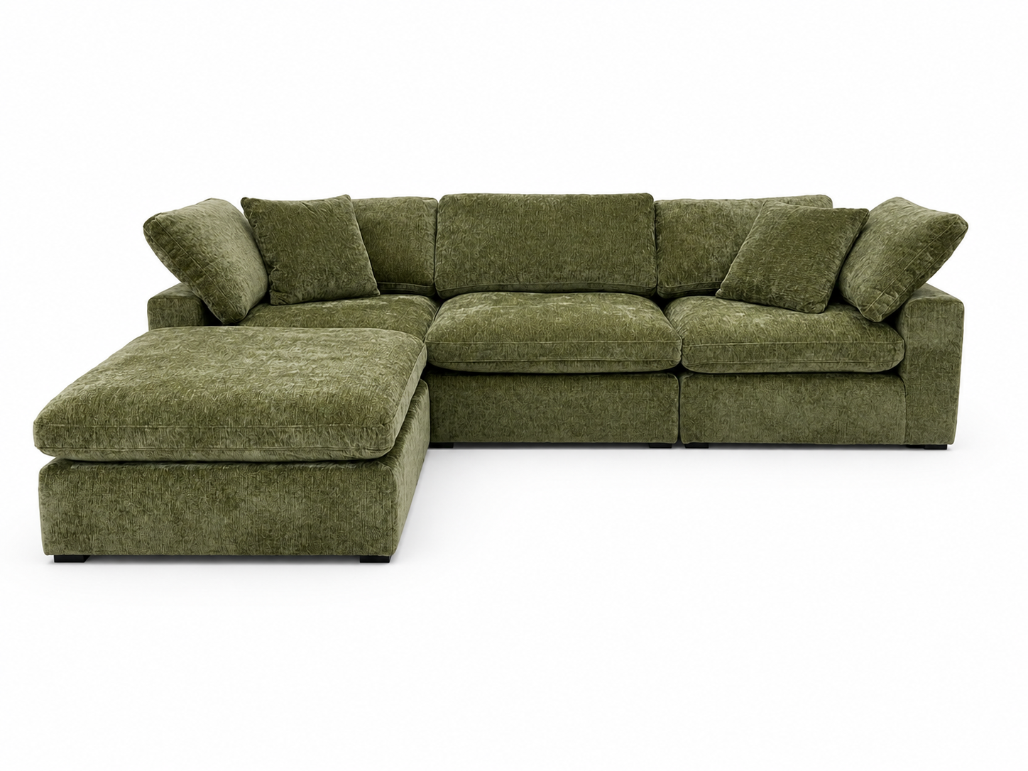 Snug Modular Sofa 3pc + Ottoman - Olive Green