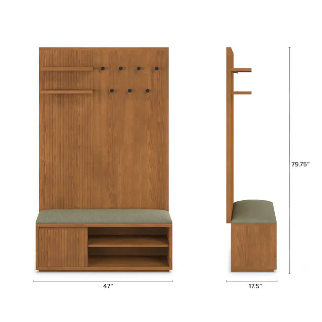 Article Kouva 47" Bench And Wall Panel Storage Set - Smoked Oak And Algonquin Green