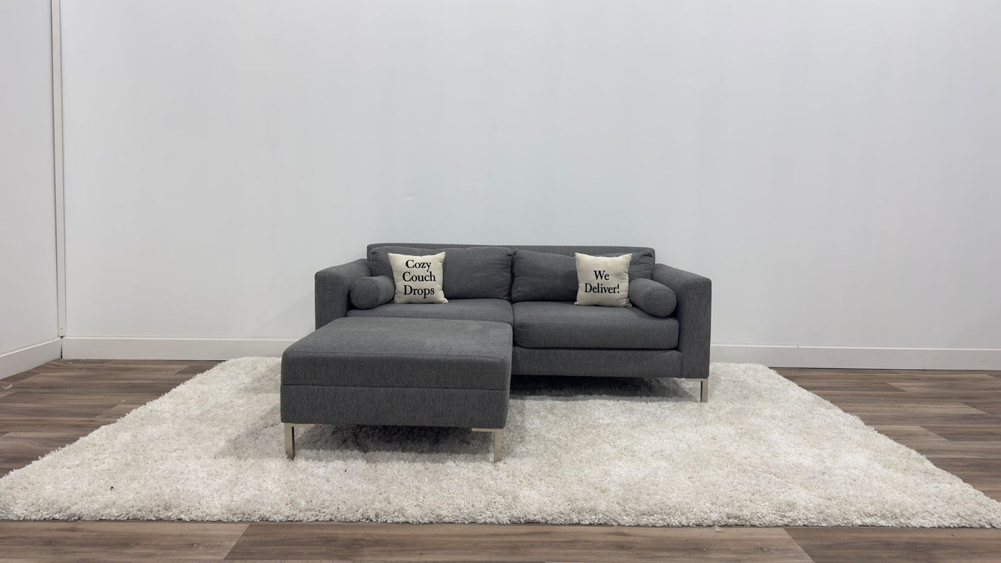 Grey 2 Seater Sofa + Ottoman