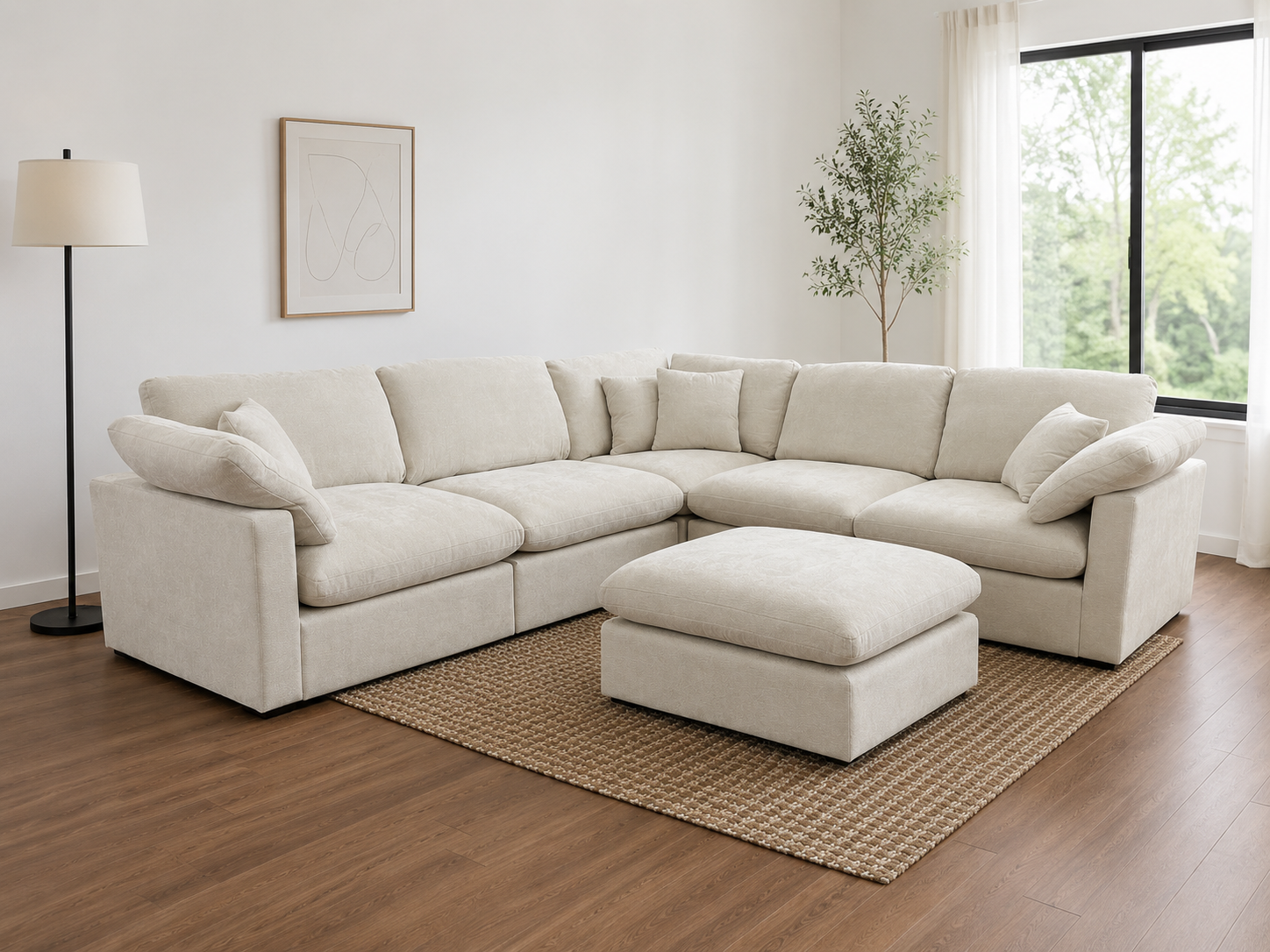 The Nest Modular Sofa 5pc + Ottoman Cream