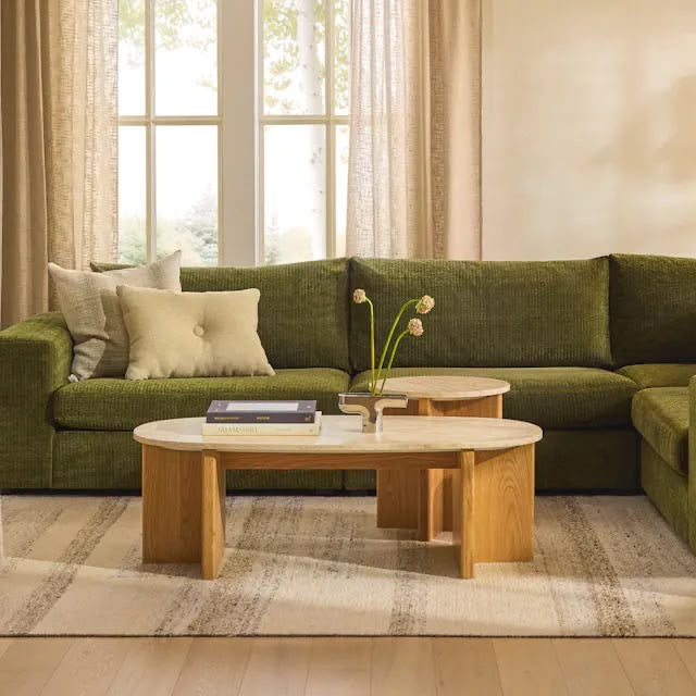 Article Sporo 47.25” Travertine Coffee Table - Natural Oak