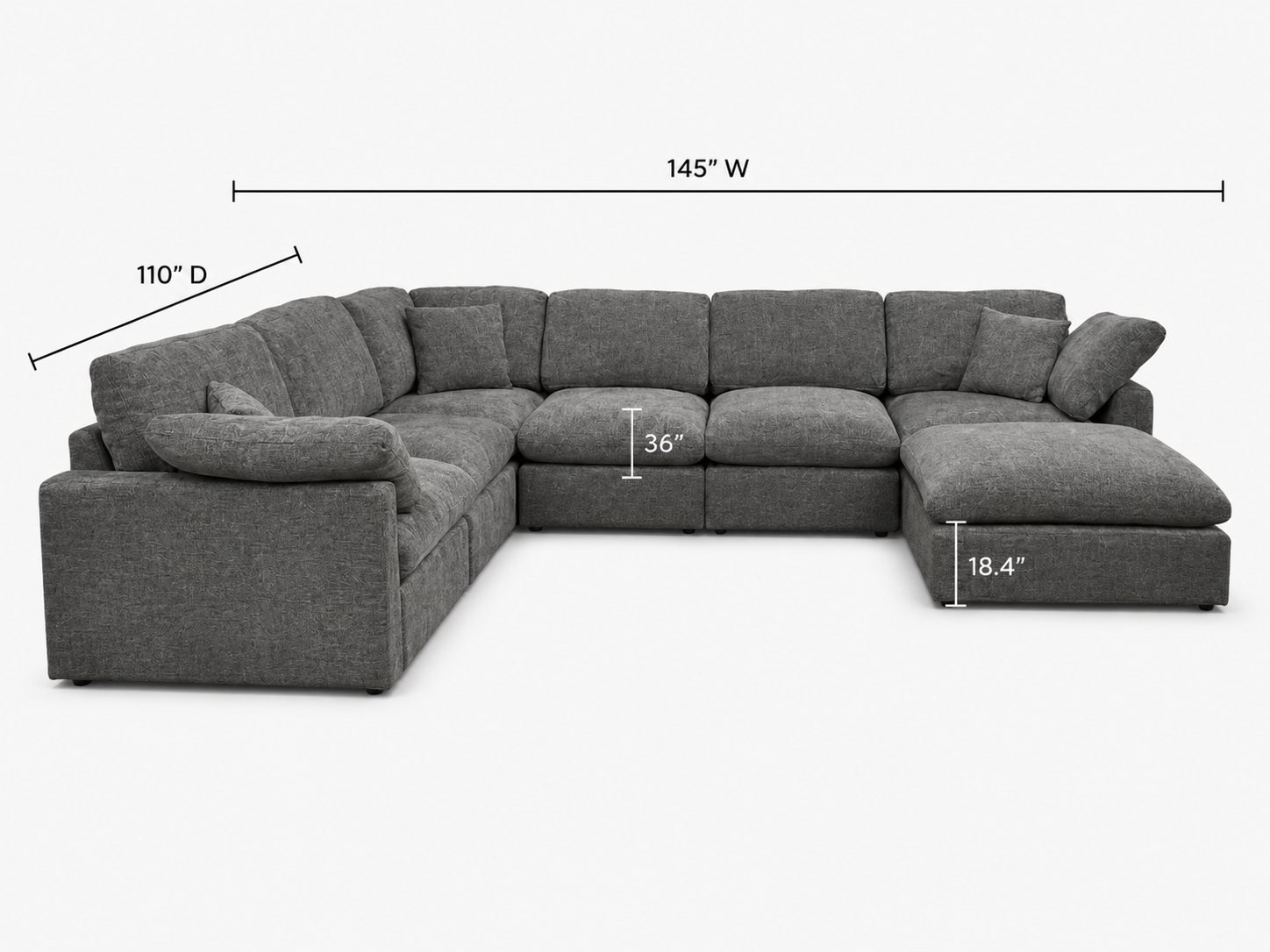 The Nest Modular Sofa 7pc Grey (Reversible)