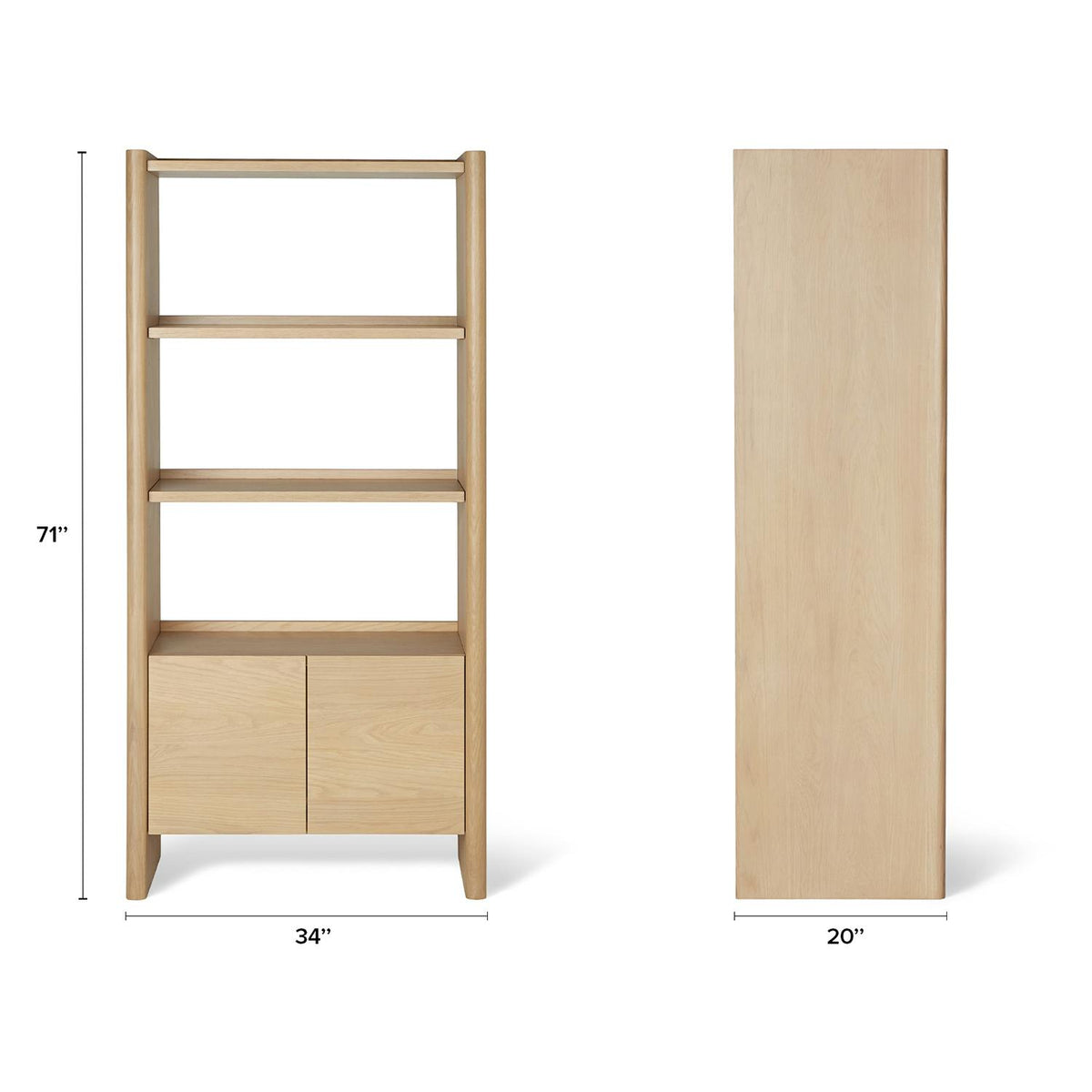 Torme 34" Bookcase with Storage, Tall - White Oak