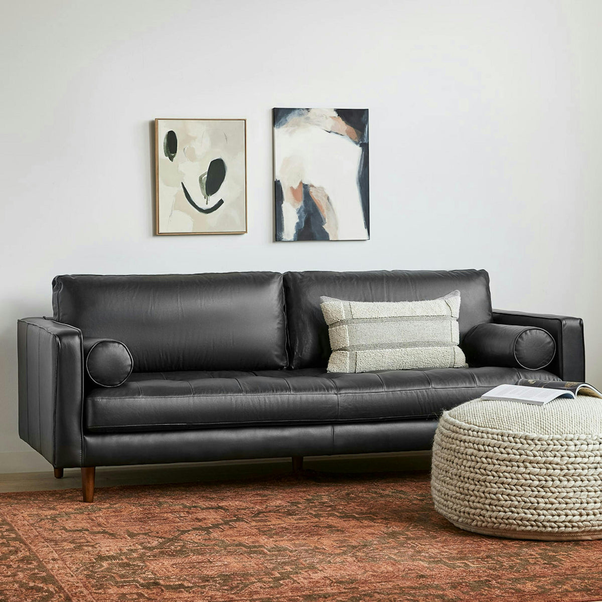 Sven 88" Tufted Leather Sofa - Oxford Black