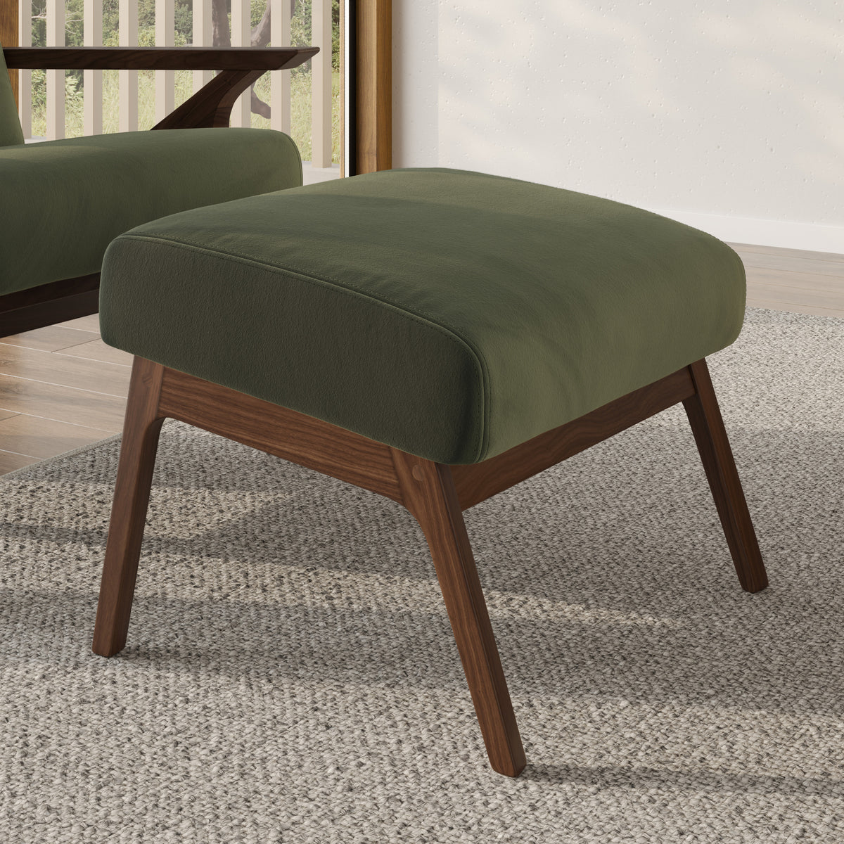 Otio 22" Velvet Ottoman - Walnut and Hale Fir Green