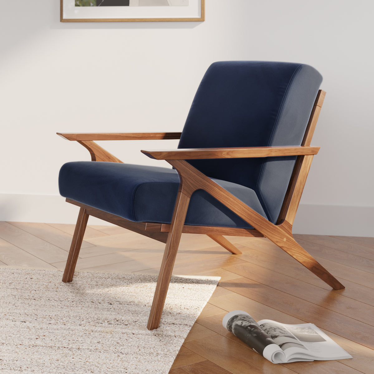 Otio 26" Velvet Lounge Chair - Walnut and Hale Ink