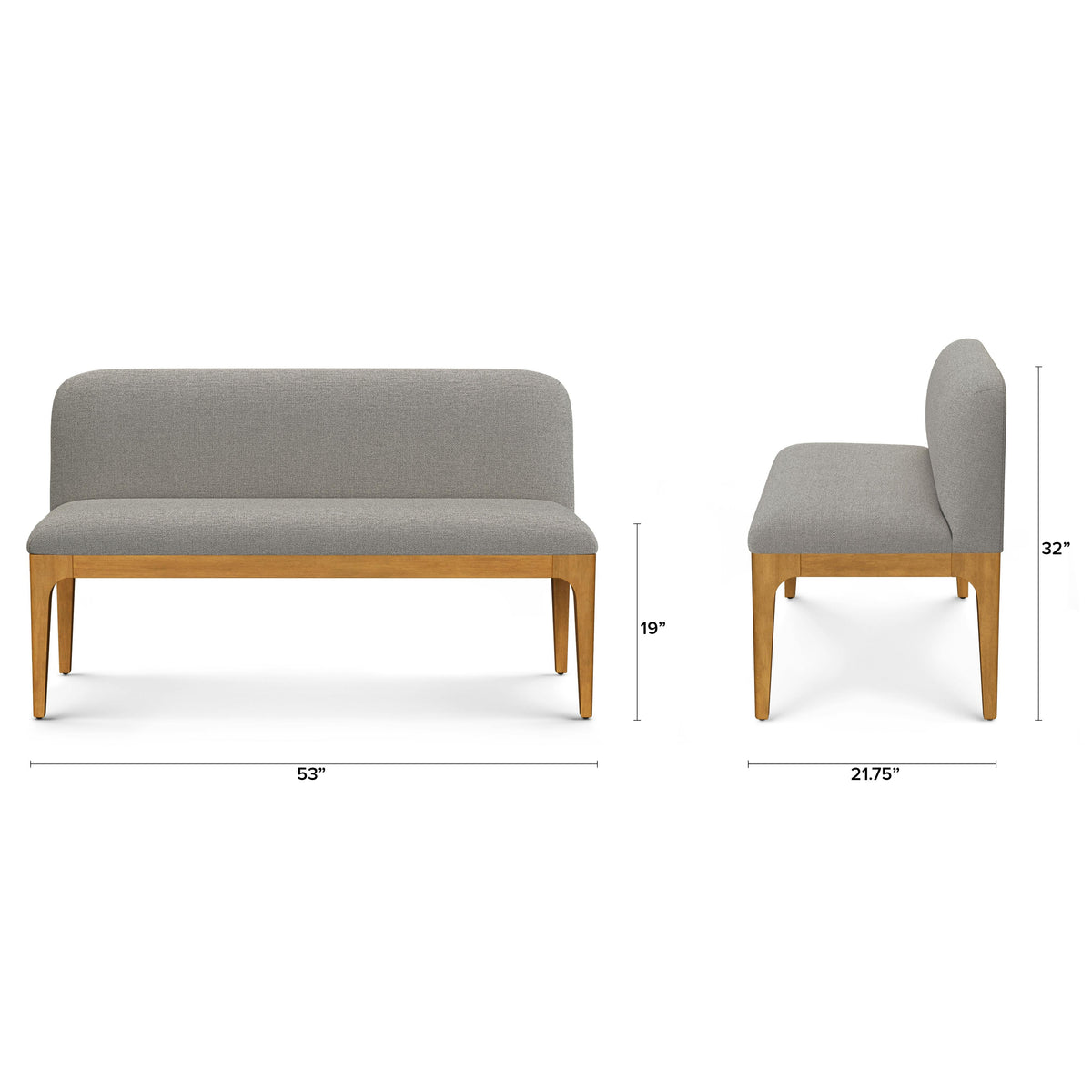 Rosin 53" Armless Banquette - Smoked Oak and Hestia Gray