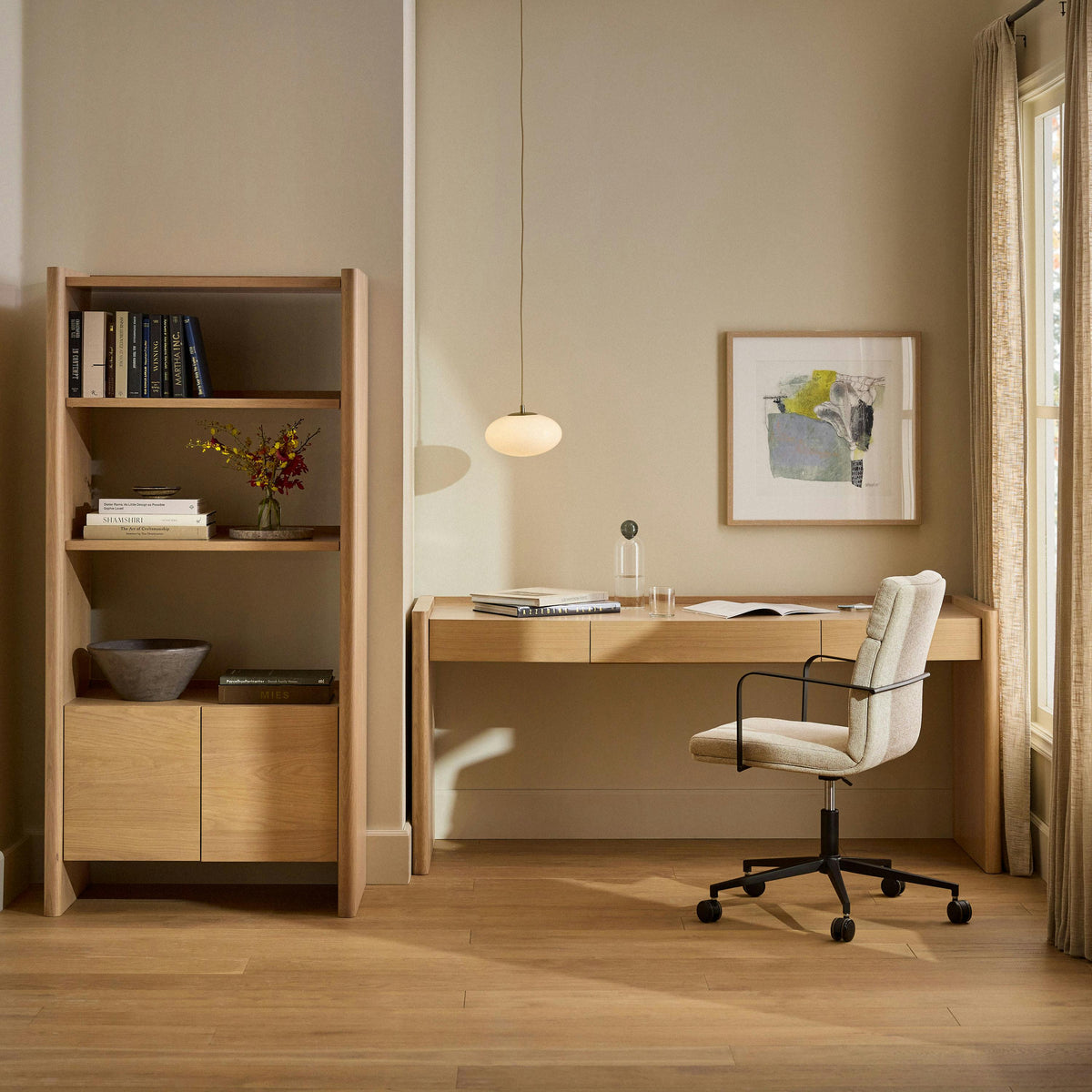 Torme 34" Bookcase with Storage, Tall - White Oak